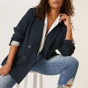 Anthropology The Rue Oversized Blazer by Maeve Navy Blue 14 Double Breasted NWT